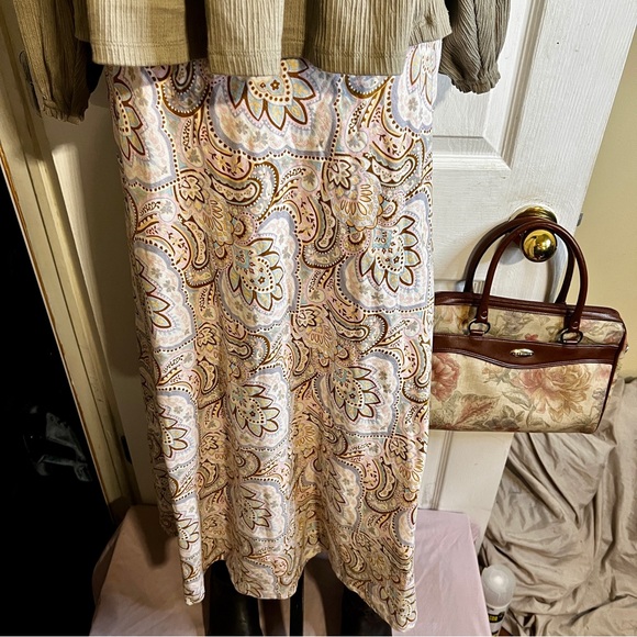 New Wms Tahari Linen Blend Paisley Pastel Festival Cottagecore Boho Midi Skirt 8 - Picture 2 of 12